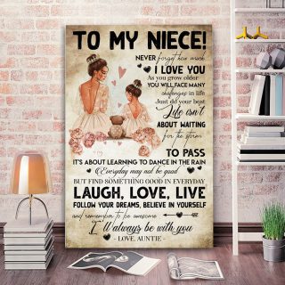 To My Niece I'll Always Be With You Never Forget How Much I Love You Auntie Canvas- 0.75 & 1.5 In Framed -Wall Decor, Canvas Wall Art