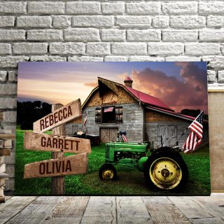 Personalized God Bless America Flag Canvas - Street Signs Customized With Names - 0.75& 1.5 In Framed -Wall Decor, Canvas Wall Art