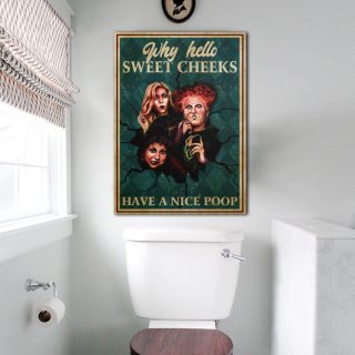 Hocus Pocus Hello Why Sweet Cheek Have A Nice Poop Canvas- Best Gift for Halloween - 0.75 & 1.5 In Framed -Wall Decor, Wall Art