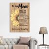 Sunflower To my Mom I love you for All the Time canvas - 0.75 & 1.5 In Framed -Wall Decor, Canvas Wall Art