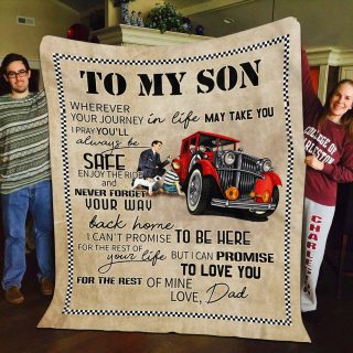 Vintage Car Trucker From Dad To My Son Wherever Your Journey In Life May Take You Fleece Blanket- Best Gift For Son From Dad