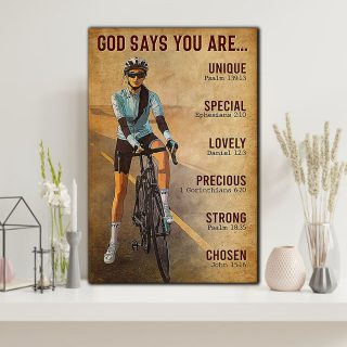 Woman Riding A Bicycle – God Says You Are Unique, Special, Lovely Canvas- 0.75 & 1.5 In Framed Canvas - Home Wall Decor, Wall Art