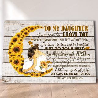 Mom and Daughter Sitting On The Sunflower Moon To My Daughter - 0.75 & 1.5 In Framed -Wall Decor, Canvas Wall Art