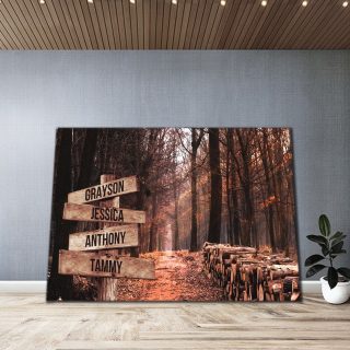 Forest Road and Sunset Custom Names Canvas - Street Signs Customized With Names - 0.75 & 1.5 In Framed -Wall Decor, Canvas Wall Art