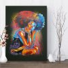 Afican American Woman Canvas- Afro Art Colorful For Living Room Home Decor 0.75 & 1.5 In Framed Canvas -Wall Decor, Canvas Wall Art