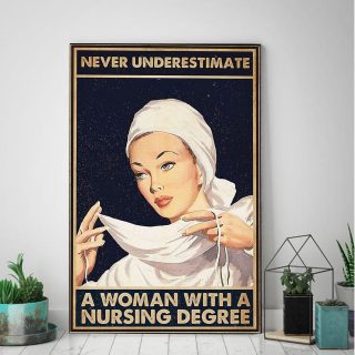Never Underestimate A Woman With A Nursing Degree Canvas- 0.75 & 1.5 In Framed Canvas - Home Wall Decor, Wall Art