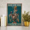 Skeleton Music and Wine Make Me Feel Alive 0.75 & 1.5 In Framed Canvas - Wall Decor, Canvas Wall Art