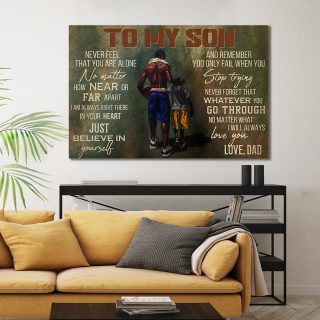 Dad And Son Basketball To My Son Never Feel That You Are Alone Canvas -0.75 & 1.5 In Framed - Home Living - Wall Decor, Canvas Wall Art