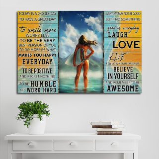 Surfer Girl Today Follow Your Dreams And Remember To Be Awesome 0.75 & 1.5 In Framed Canvas - Home Decor, Canvas Wall Art