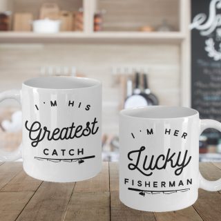 Luck Fisherman Greatest Catch Fishing Matching Mugs- Couple Mugs- Couple Coffee Cups- Dad and Mom Gift- Gift for Anniversary- Wedding Gift
