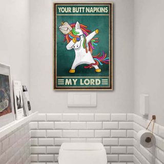 Unicorn Dabbing Your Butt Napkins My Lord Bathroom Decor 0.75 & 1.5 In Framed Canvas -Gift Ideas - Home Decor- Canvas Wall Art