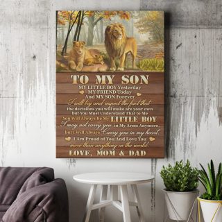 Lion From Mom And Dad To My Son My Little Boy Yesterday Gallery Canvas- 0.75 & 1.5 In Framed Canvas - Home Wall Decor, Wall Art