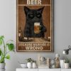 Black Cat and Beer Because Murder Is Wrong Furniture 1,5 In Framed Canvas  -Best Gift for Halloween -Wall Decor