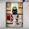 Funny Black Cat Read Newspaper In Toilet Great Ideas Come - Canvas Wall Art - Canvas Wall Art - Best Gift for Cat Lovers