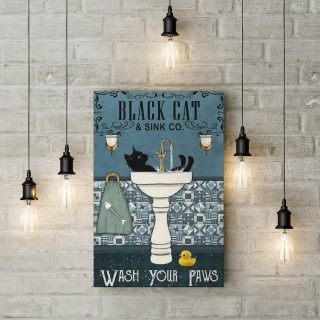 Black Cat Wash Your Paws 1,5 Framed Canvas - Best Gift for Pet Lovers - Home Living - Wall Decor