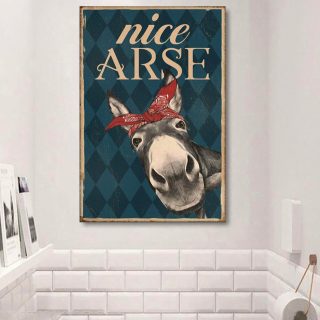 Funny Donkey Looking At Bathroom Vintage - Nice Arse 1,5 Framed Canvas  -Best Gift for Animal Lovers - Home Living- Wall Decor
