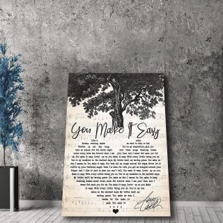 Big Tree With Love – You Make It Easy Song Lyric 0.75 & 1.5 In Framed Canvas -Housewarming Gifts- Home Living- Wall Decor, Canvas Wall Art