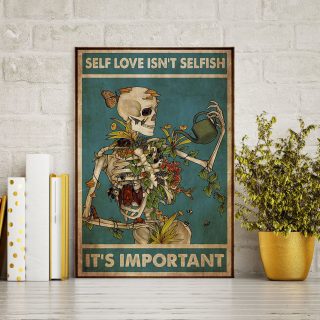 Skeleton Self Love Isn’t Selfish It’s Important -Skull Tattoo Canvas 0.75 & 1.5 In Framed - Home Living- Wall Decor, Canvas Wall Art