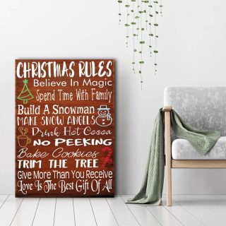 Christmas Rules Family Hanging 0.75 & 1,5 Framed Canvas -Christmas Art, Farmhouse Christmas, Rustic Christmas-Canvas Wall Art -Home Decor