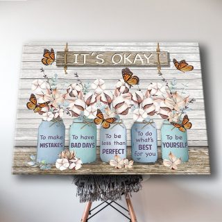 Vases Of Flowers And Butterflies – It’s Okay To Make Mistakes Canvas 0.75 & 1.5 In Framed -Home Decor- Wall Decor, Canvas Wall Art