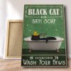 Funny Bathroom Sign Black Cat And Sink Co Wash Your Paws  1,5 Framed Canvas  - Home Living- Wall Decor