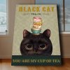 Black Cat With Big Eyes And Cup Of Tea – Tea Co. You Are My Cup Of Tea 0,75 and 1,5 Framed Canvas - Gifts Ideas- Home Decor- Canvas Wall Art