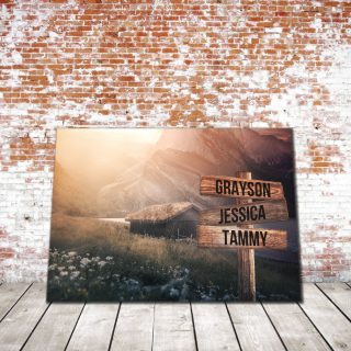 Personalized Home Barn and Sunrise Multi-Names Premium 0,75& 1,5 Framed Canvas - Street Signs Customized With Names- Home Living- Wall Decor