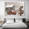 Personalized Christmas Family Multi-names Canvas, Landscape Canvas, American Barn Red Truck Christmas Canvas, Wall Art Decor, Xmas Gift