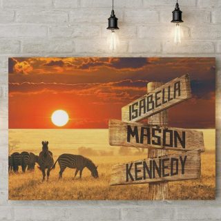 African Sunset Multi-names Landscape Premium 1,5 Framed Canvas - Street Signs Customized With Names- Home Living- Wall Decor
