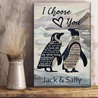 Personalized I Choose You Penguin Couple Canvas, Couple Canvas, Penguins Lovers, Wedding Anniversary Gift, Valentine's Day Gift, Home & Liv