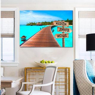 Personalized Resort Beach Multi-Names Premium 0.75 & 1,5 Framed Canvas - Street Signs Customized With Names- Home Living- Wall Decor