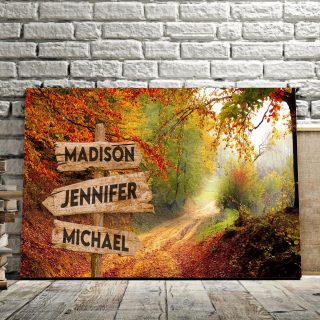 Personalized Fall Leaves Fall Multi-Names Premium 0.75 & 1,5 Framed Canvas - Street Signs Customized With Names- Home Living- Wall Decor