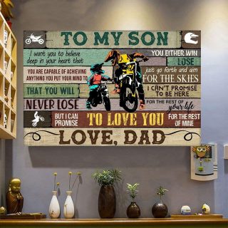 To My Son Bikers Canvas, Love Dad Canvas, Biking Canvas, Dad And Son, Gift For Son, Family Canvas, Motorbike, Wall Art