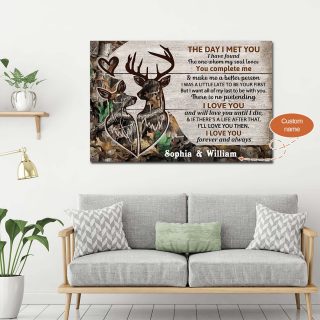 Personalized Deer Couple The Day I Met You Canvas, Deer Canvas, Couple Canvas, Wife And Husband, Wedding Dating Engagement Gift, Wall Art