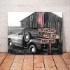Personalized Country Barn Old Truck With American Flag Canvas, Vintage Countryside- Street Signs Customized With Names- 0.75 & 1.5 In Frame