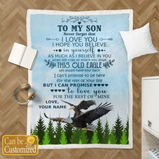 Personalized Eagle To My Son Never Forget That I Love You Sherpa Blanket, Gift For Son, Home & Living