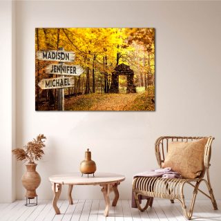 Personalized Autumn Multi-Names Premium 0.75 & 1,5 Framed Canvas - Street Signs Customized With Names- Home Living- Wall Decor