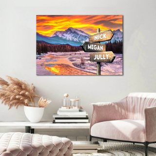 Personalized Snow Mountain Multi-Names Premium 0.75 & 1,5 Framed Canvas - Street Signs Customized With Names- Home Living- Wall Decor