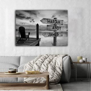 Personalized Sunset At The River Multi-Names Premium 0.75 & 1,5 Framed Canvas - Street Signs Customized With Names- Home Living- Wall Decor