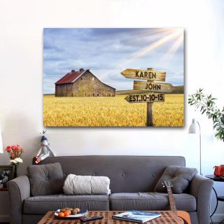 Personalized Wheat Field Multi-Names Premium 0.75 & 1,5 Framed Canvas - Street Signs Customized With Names- Home Living- Wall Decor