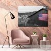 Personalized Black And White Old American Barn With Flag Canvas, Family Custom Street Signs Customized With Names- 0.75 & 1.5 In Framed