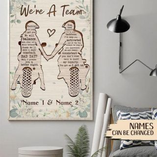 Personalized Biker Couple Biker Dating Hand In Hand We're A Team Canvas, Gift For Lover, Wall Art