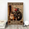 Bulldog And Motorcycles – Easily Distracted By, Bulldogs And Motorcycles 0.75 and 1,5 Framed Canvas- Home Wall Decor