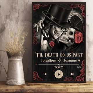 Personalized Music Dance Skeleton Til Death Do Us Part Canvas, Rose Skull Couple Canvas, Couple Gift,  Wall Art Decor
