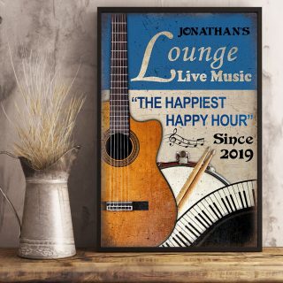 Personalized Music Tool Lounge Live Music The Happiest Happy Hour Vintage Canvas, Gift For Guitarist, Guitar Lover, Piano, Pianist, Musical